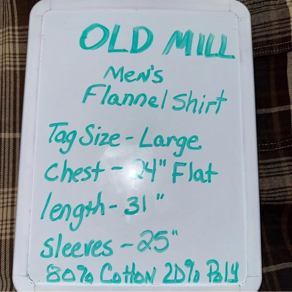 Old Mill Men’s Plaid Flannel Shirt Large Brown Tan Button Front Cotton